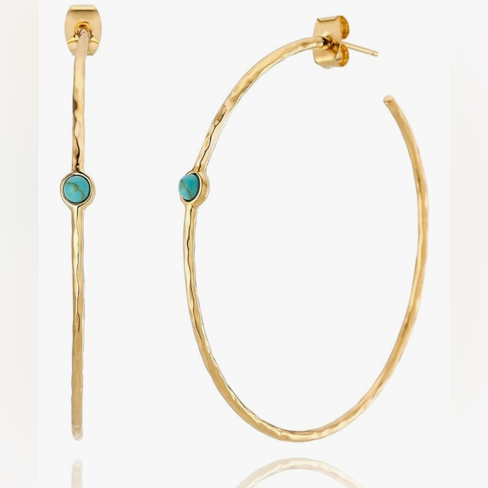 Gorgeous 18kt Dip Dillards Gemstone Turquoise Hoop Earrings